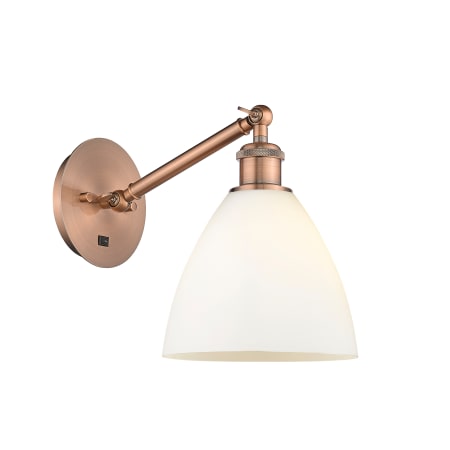 A large image of the Innovations Lighting 317-1W-14-8 Bristol Sconce Antique Copper / Matte White