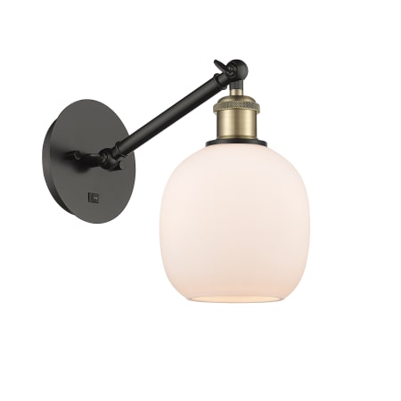 A large image of the Innovations Lighting 317-1W-13-6 Belfast Sconce Black Antique Brass / Matte White