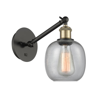 A large image of the Innovations Lighting 317-1W-13-6 Belfast Sconce Black Antique Brass / Seedy