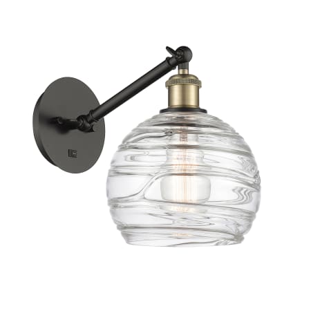 A large image of the Innovations Lighting 317-1W-14-8 Athens Sconce Black Antique Brass / Clear Deco Swirl