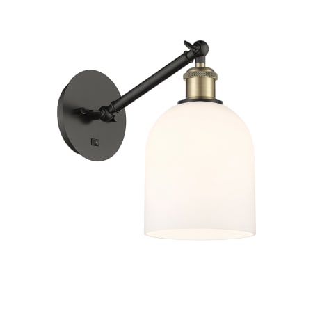 A large image of the Innovations Lighting 317-1W-10-6 Bella Sconce Black Antique Brass / Gloss White