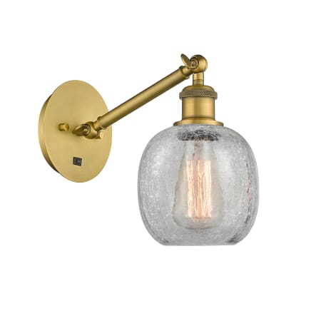 A large image of the Innovations Lighting 317-1W-13-6 Belfast Sconce Brushed Brass / Clear Crackle