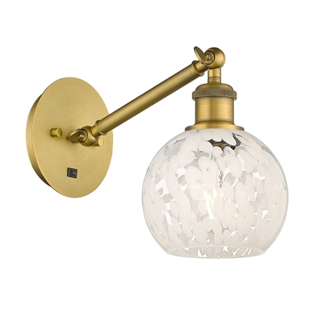 A large image of the Innovations Lighting 317-1W-8-6 White Mouchette Sconce Brushed Brass