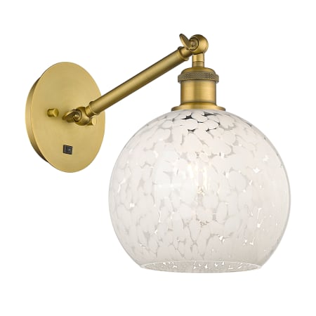 A large image of the Innovations Lighting 317-1W-10-8 White Mouchette Sconce Brushed Brass