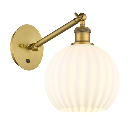 A large image of the Innovations Lighting 317-1W-10-8 White Venetian Sconce Brushed Brass