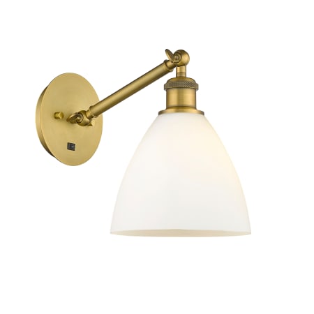 A large image of the Innovations Lighting 317-1W-13-8 Bristol Sconce Brushed Brass / Matte White