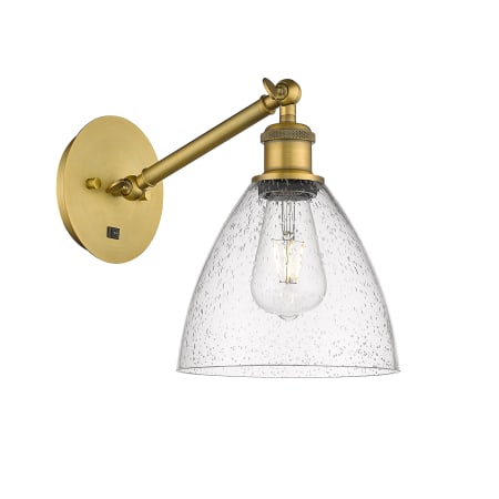 A large image of the Innovations Lighting 317-1W-13-8 Bristol Sconce Brushed Brass / Seedy