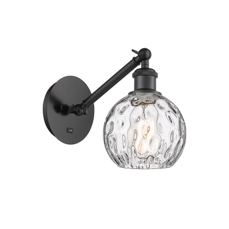 A large image of the Innovations Lighting 317-1W-12-6 Athens Sconce Matte Black / Clear Water Glass