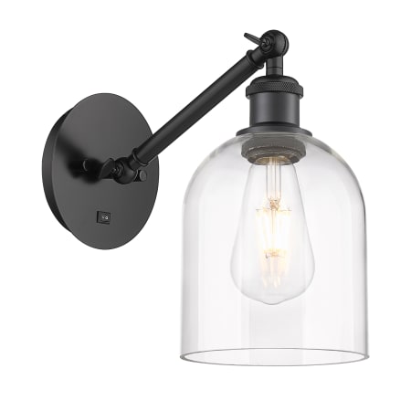 A large image of the Innovations Lighting 317-1W-10-6 Bella Sconce Matte Black / Clear