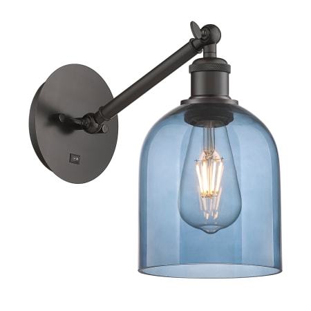 A large image of the Innovations Lighting 317-1W-10-6 Bella Sconce Oil Rubbed Bronze / Princess Blue