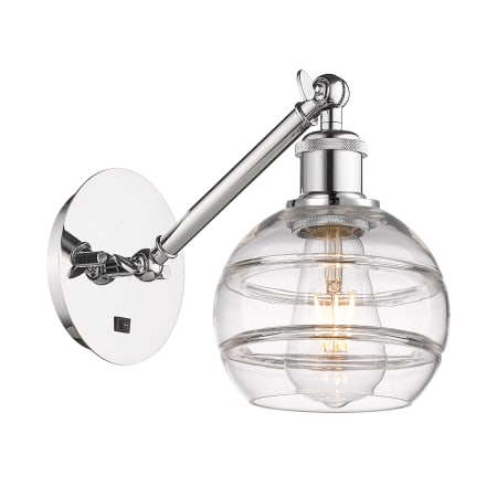 A large image of the Innovations Lighting 317-1W-8-6 Rochester Sconce Polished Chrome / Clear
