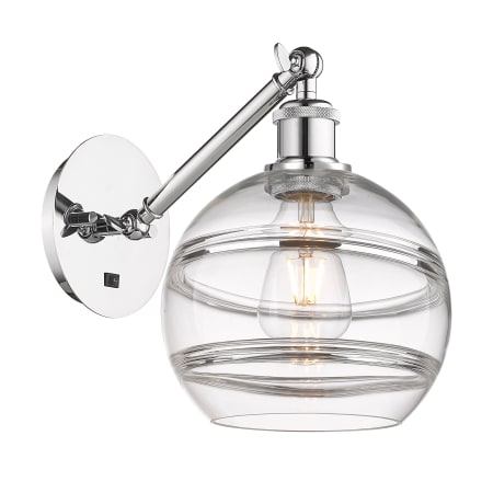 A large image of the Innovations Lighting 317-1W-10-8 Rochester Sconce Polished Chrome / Clear