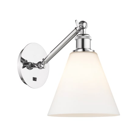 A large image of the Innovations Lighting 317-1W-14-8 Berkshire Sconce Polished Chrome / Matte White