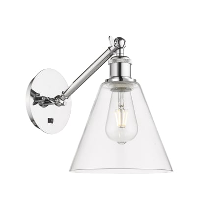 A large image of the Innovations Lighting 317-1W-14-8 Berkshire Sconce Polished Chrome / Clear