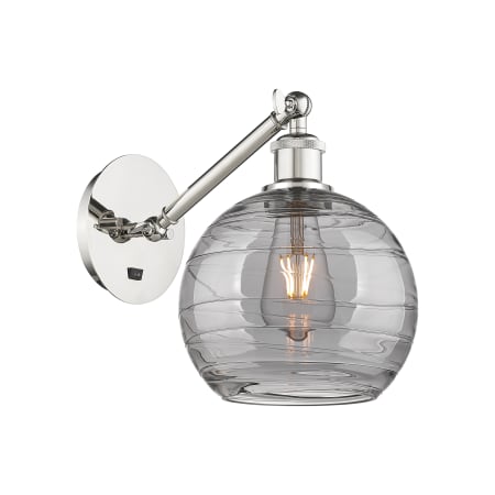 A large image of the Innovations Lighting 317-1W 10 8 Athens Deco Swirl Sconce Polished Nickel / Light Smoke Deco Swirl