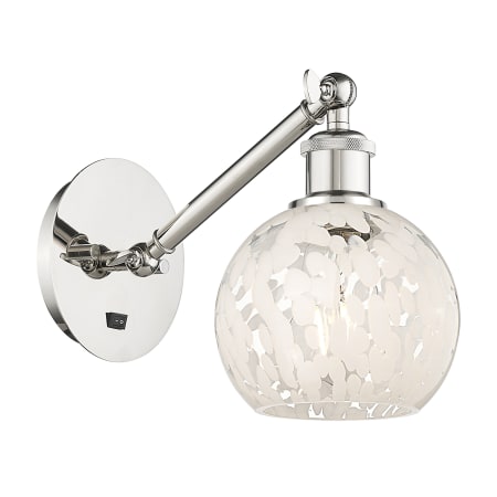 A large image of the Innovations Lighting 317-1W-8-6 White Mouchette Sconce Polished Nickel