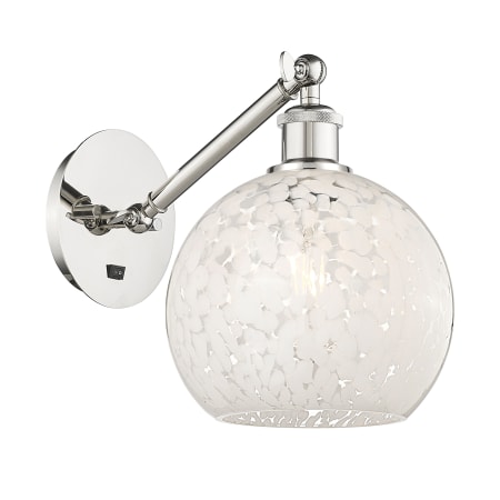 A large image of the Innovations Lighting 317-1W-10-8 White Mouchette Sconce Polished Nickel