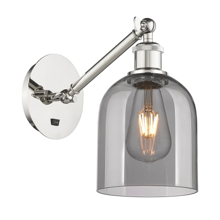 A large image of the Innovations Lighting 317-1W-10-6 Bella Sconce Polished Nickel / Light Smoke