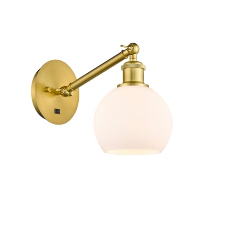 A large image of the Innovations Lighting 317-1W-12-6 Athens Sconce Satin Gold / Matte White