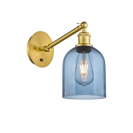 A large image of the Innovations Lighting 317-1W-10-6 Bella Sconce Satin Gold / Princess Blue