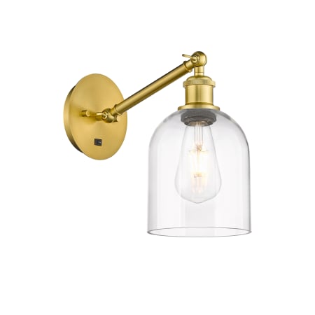 A large image of the Innovations Lighting 317-1W-10-6 Bella Sconce Satin Gold / Clear