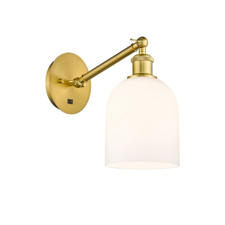 A large image of the Innovations Lighting 317-1W-10-6 Bella Sconce Satin Gold / Gloss White