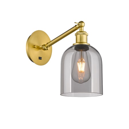 A large image of the Innovations Lighting 317-1W-10-6 Bella Sconce Satin Gold / Light Smoke