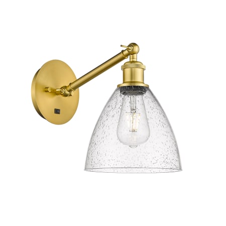 A large image of the Innovations Lighting 317-1W-14-8 Bristol Sconce Satin Gold / Seedy