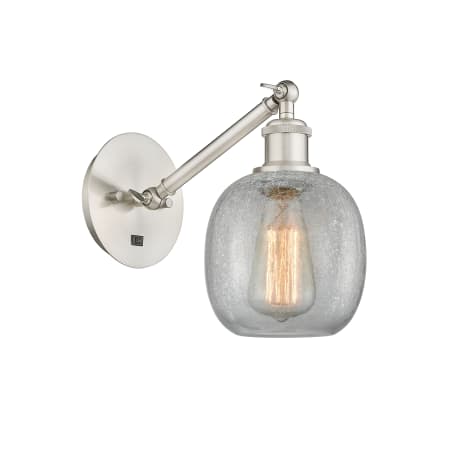 A large image of the Innovations Lighting 317-1W-13-6 Belfast Sconce Brushed Satin Nickel / Clear Crackle