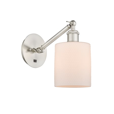 A large image of the Innovations Lighting 317-1W-13-5 Cobbleskill Sconce Brushed Satin Nickel / Matte White