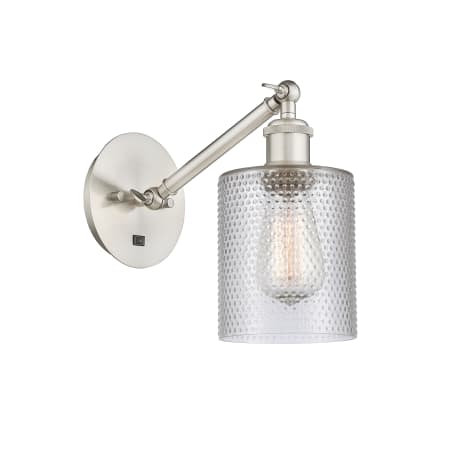 A large image of the Innovations Lighting 317-1W-13-5 Cobbleskill Sconce Brushed Satin Nickel / Clear