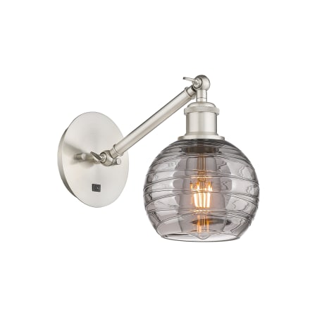 A large image of the Innovations Lighting 317-1W 8 6 Athens Deco Swirl Sconce Brushed Satin Nickel / Light Smoke Deco Swirl