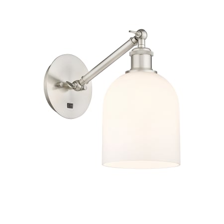 A large image of the Innovations Lighting 317-1W-10-6 Bella Sconce Brushed Satin Nickel / Gloss White