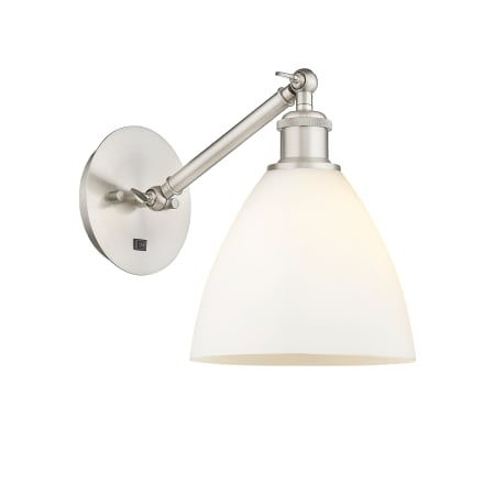 A large image of the Innovations Lighting 317-1W-13-8 Bristol Sconce Brushed Satin Nickel / Matte White