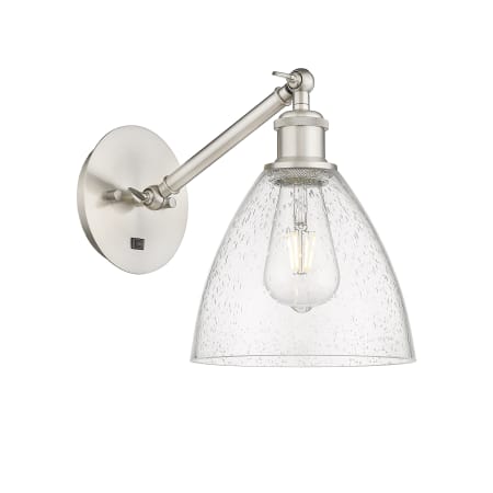 A large image of the Innovations Lighting 317-1W-13-8 Bristol Sconce Brushed Satin Nickel / Seedy