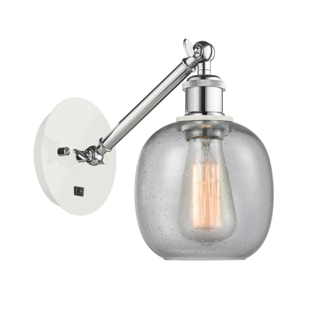 A large image of the Innovations Lighting 317-1W-13-6 Belfast Sconce White and Polished Chrome / Seedy