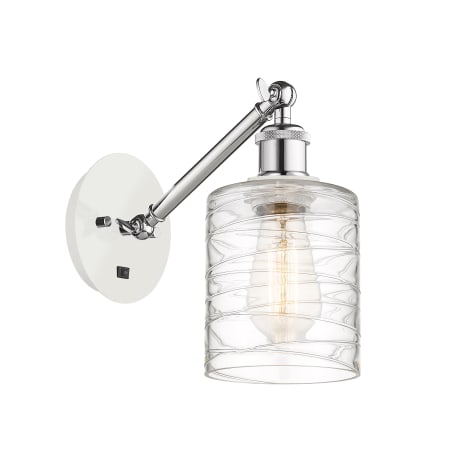 A large image of the Innovations Lighting 317-1W-13-5 Cobbleskill Sconce White and Polished Chrome / Deco Swirl