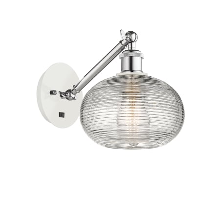 A large image of the Innovations Lighting 317-1W-9-8 Ithaca Sconce White Polished Chrome / Clear Ithaca