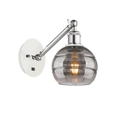A large image of the Innovations Lighting 317-1W-8-6 Rochester Sconce White Polished Chrome / Smoked