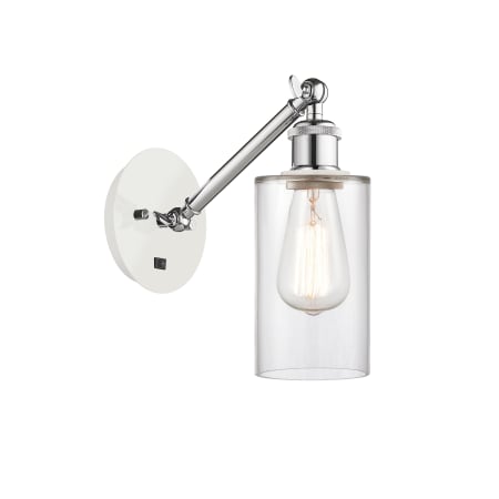A large image of the Innovations Lighting 317-1W-13-5 Clymer Sconce White and Polished Chrome / Clear