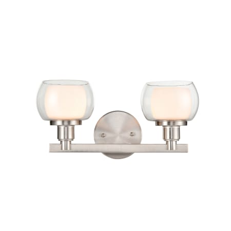 A large image of the Innovations Lighting 330-2W-7-15 Cairo Vanity Satin Nickel / White / Clear