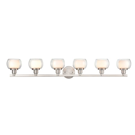 A large image of the Innovations Lighting 330-6W-7-45 Cairo Vanity Satin Nickel / White / Clear