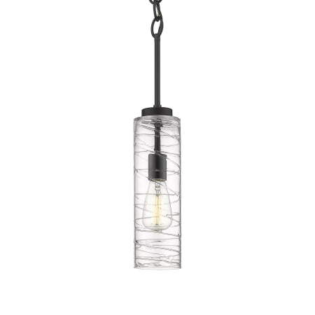 A large image of the Innovations Lighting 380-1S-21-4 Wexford Pendant Matte Black / Clear Deco Swirl