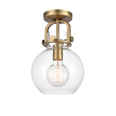 A large image of the Innovations Lighting 410-1F Newton Brushed Brass / Clear
