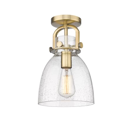 A large image of the Innovations Lighting 410-1F-13-8 Newton Bell Flush Brushed Brass / Seedy