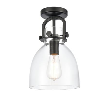 A large image of the Innovations Lighting 410-1F-13-8 Newton Bell Flush Matte Black / Clear