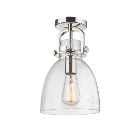 A large image of the Innovations Lighting 410-1F-13-8 Newton Bell Flush Polished Nickel / Seedy