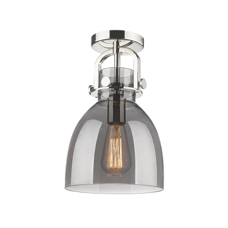 A large image of the Innovations Lighting 410-1F-13-8 Newton Bell Flush Polished Nickel / Plated Smoke
