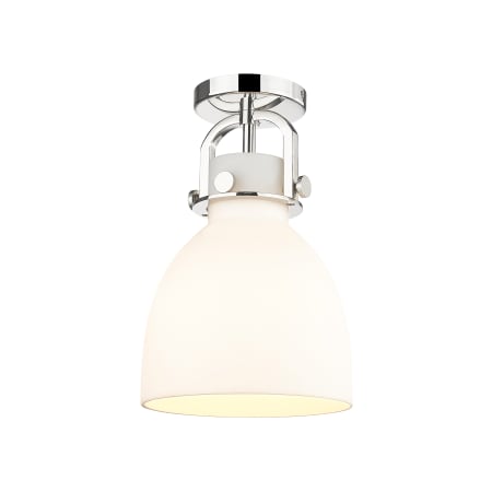 A large image of the Innovations Lighting 410-1F-13-8 Newton Bell Flush Polished Nickel / Matte White