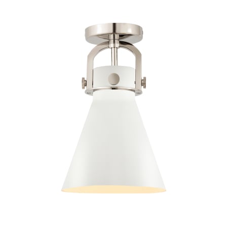 A large image of the Innovations Lighting 410-1F-15-8 Newton Cone Flush Polished Nickel / White